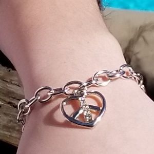 Peace Heart Silver Chain Bracelety